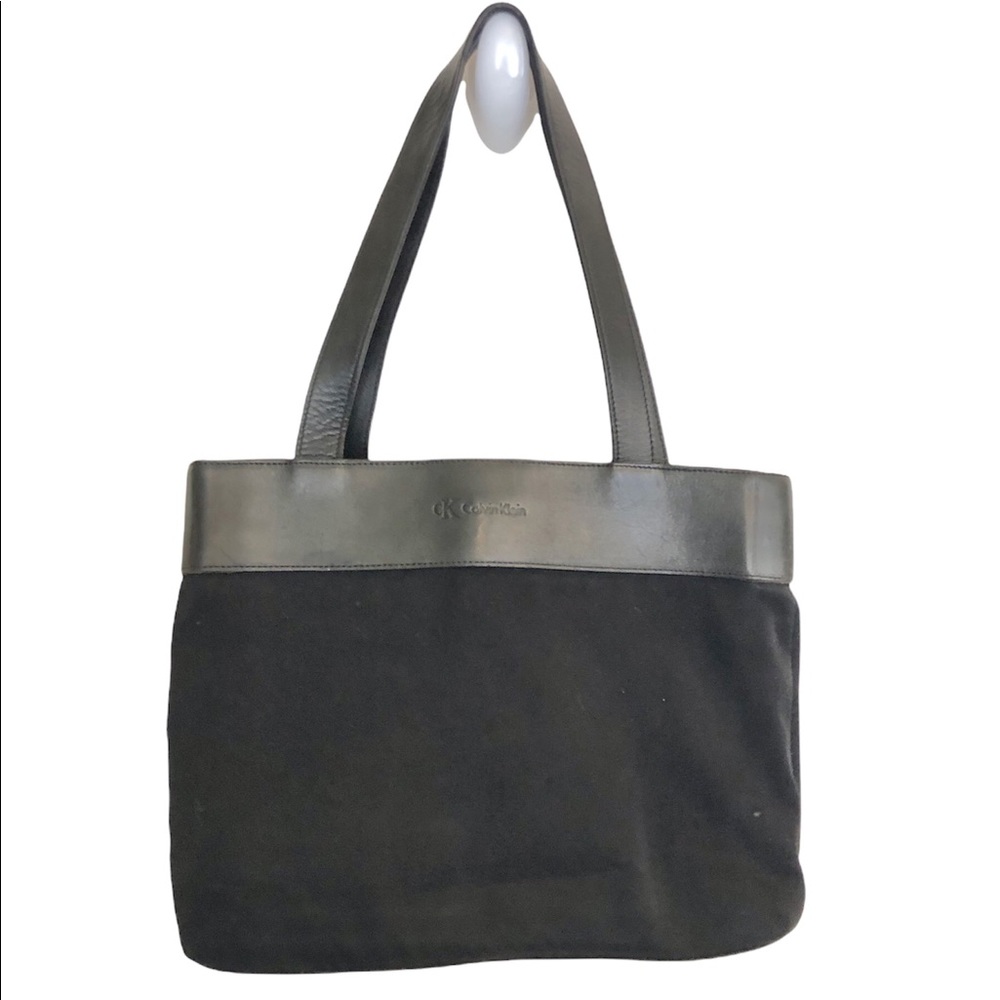 CK Calvin Klein black microfiber tote